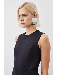 Scuba Tailored High Neck Mesh Panelled Mini Dress - 1