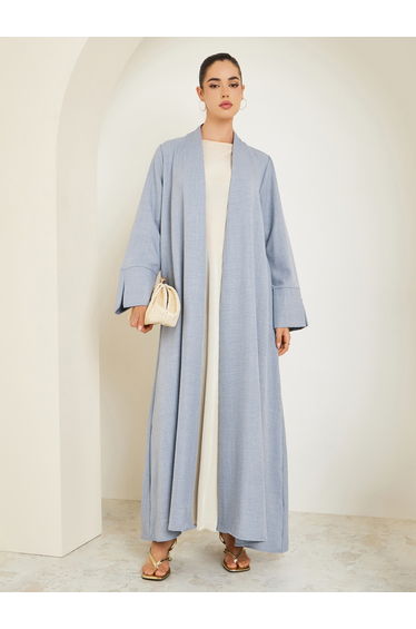 Women Grey Front Open Slit Sleeve Abaya