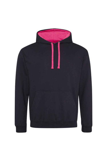Awdis Womens/Ladies Varsity Hoodie - Jet Black/Hot Pink