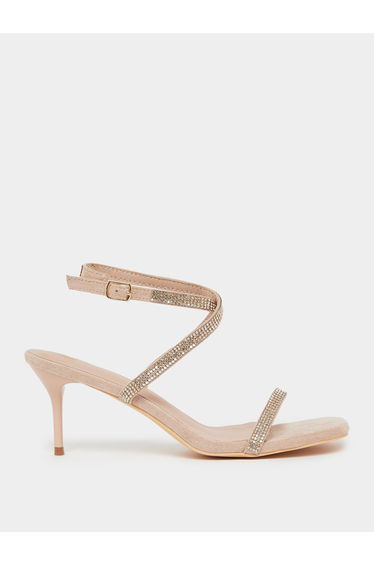 Women Beige Embellished Ankle Strap Sandals