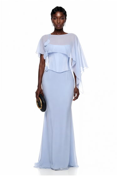 Gwendolyn Blue Corset Top & Skirt Set With Scarf