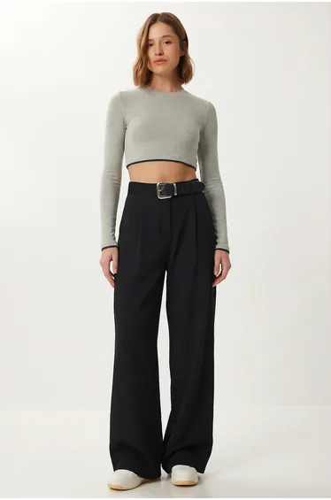 ISTANBUL High Waist Wide Leg Palazzo Trousers with Belt