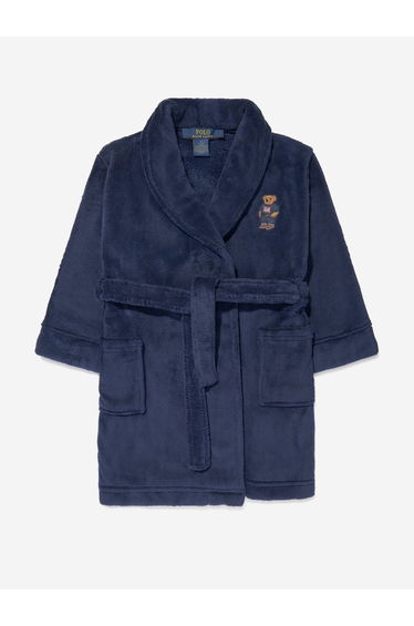 Boys Bear Patch Robe in Navy