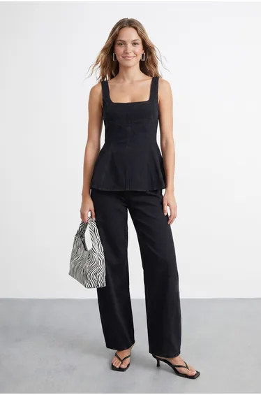 Flared Hem Denim Corset Top