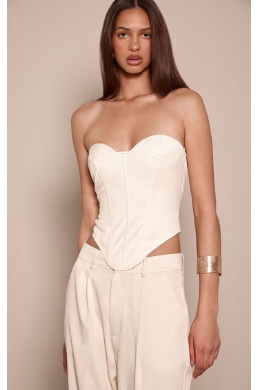 Cream Woven Cup Detail Structured Corset