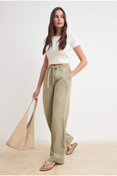 Khaki 100% Tencel™ High Waist Jeans with Elastic Waist