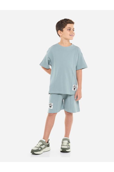 Boys Textured Knit Cotton T-Shirt and Shorts Set