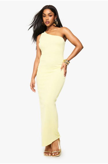 One Shoulder Open Back Maxi Dress - lemon