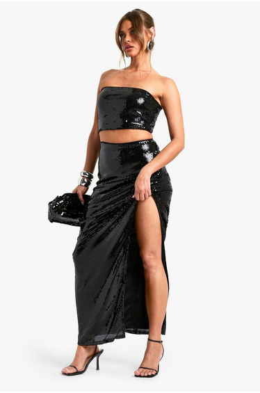 Sequin Side Split Maxi Skirt