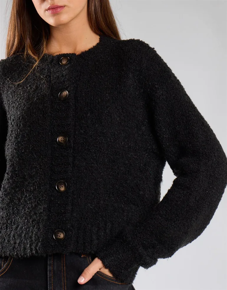 Black Buttoned Cropped Cardigan - 2