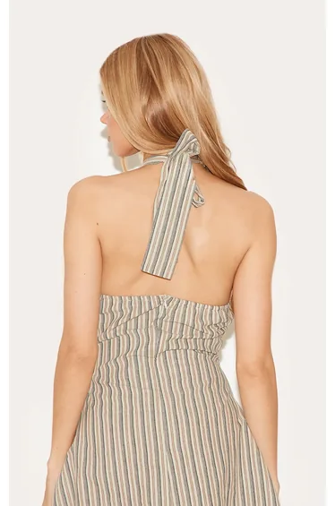 Stone Striped Halterneck Shift Dress