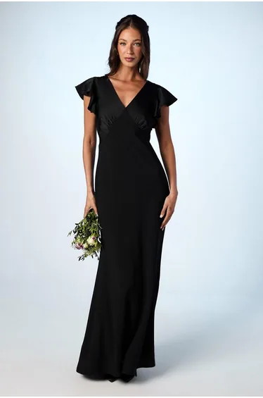 Coast Honoured V Neck Angel Short Sleeve Satin Maxi Dress