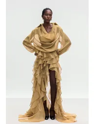 Bolat Ruffle Asymmetric Split Maxi Dress