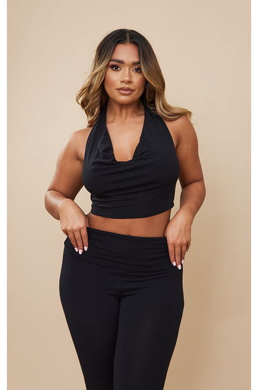 Shape Black Contour Jersey Cowl Neck Crop Top
