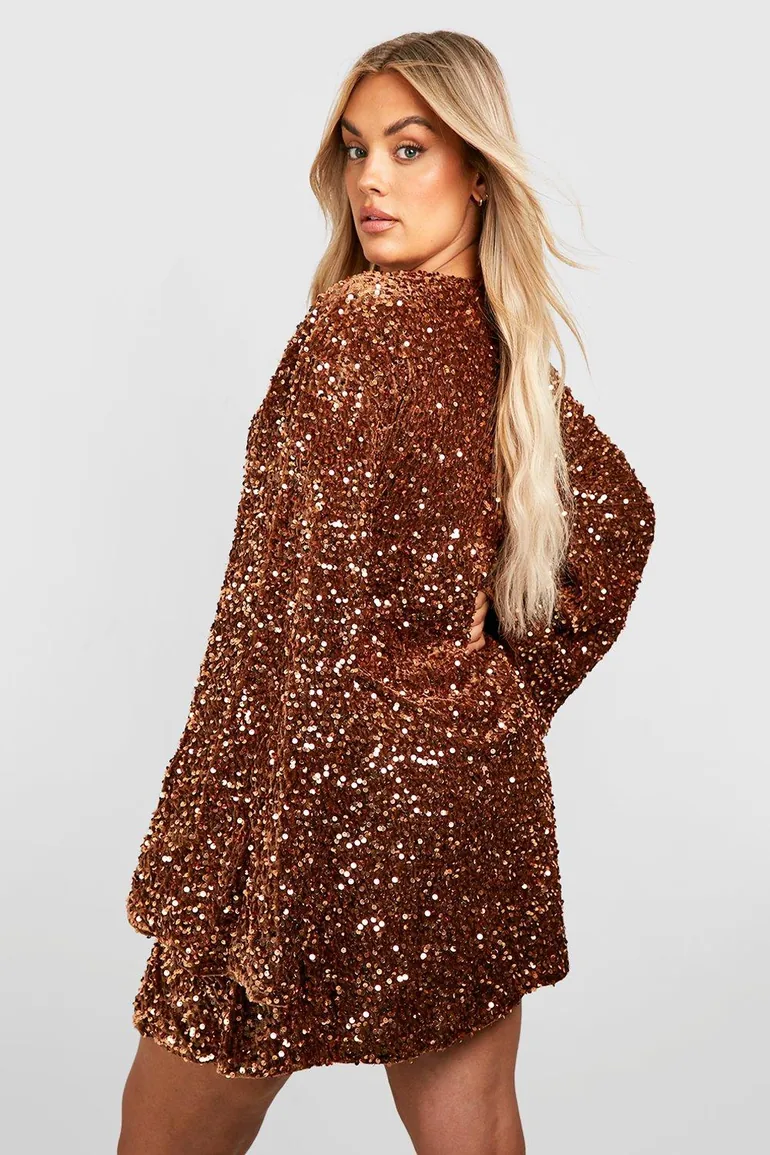 Plus Sequin Velvet Twist Front Dress - chocolate - 2