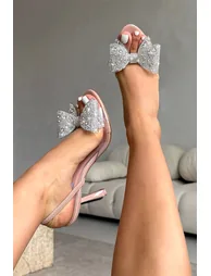 Lemonade Crystal Jelly Bow Heels Nude - 1