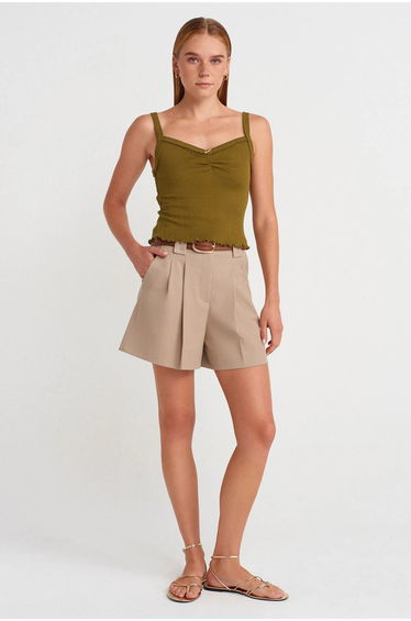 Dilvin Cotton Ribbed Square-Neck Cami Blouse
