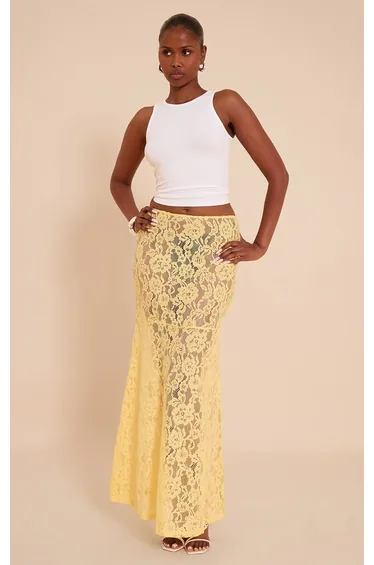 Lemon Floral Lace Sheer Maxi Skirt
