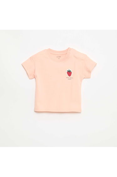 Short-sleeved cotton jersey T-shirt with chest patch PINK