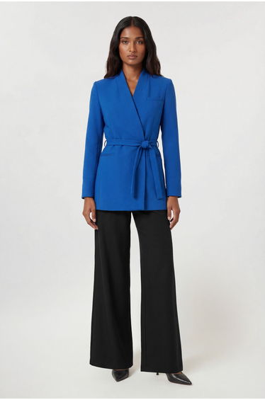 Tailored Collarless Belted Blazer