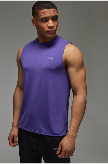 Man Active Breathable Slim Fit Marl Tank - midnight