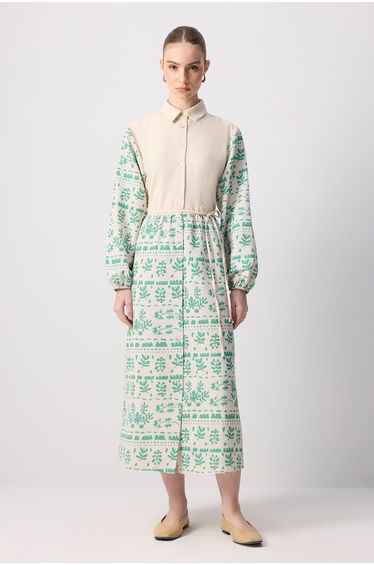 PATTERNED LINEN TEXTURED DRESS