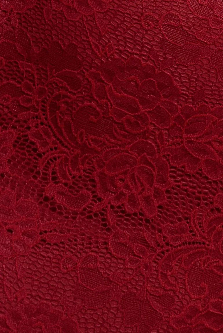 فستان ماكسي بدانتيل سكالوب بياقة V بحافة واسعة - أحمر - 3