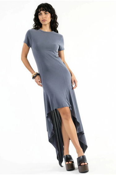BUSEM Asymmetric Midi Dress with Crew Neck
