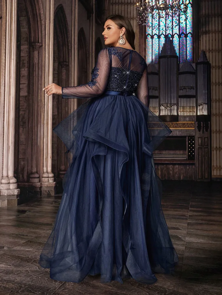 Navy Chiffon Plus Size Skater Dress with Beading QOQ : Dresses : VogaCloset  Oman