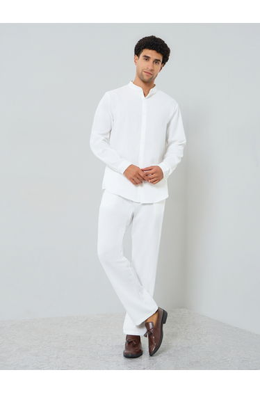Men Textured Stand Collar Shirt and Pants Co-Ords