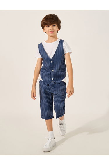 Striped Round Neck Vest T-Shirt and Shorts Set