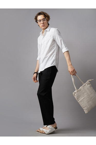 Textured Spread Collar Slim Fit Shirt