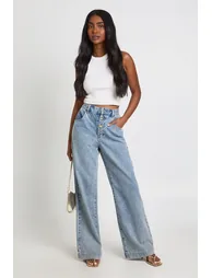 Sea Shell Button Down Wide Leg Jean - vintage wash