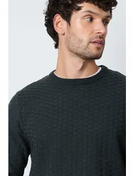 Dark Green Box Stitch Knitted Crew Neck Jumper - 2