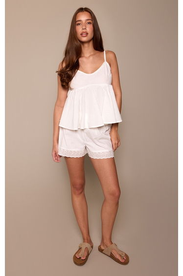 White Cotton Broderie Detail Shorts