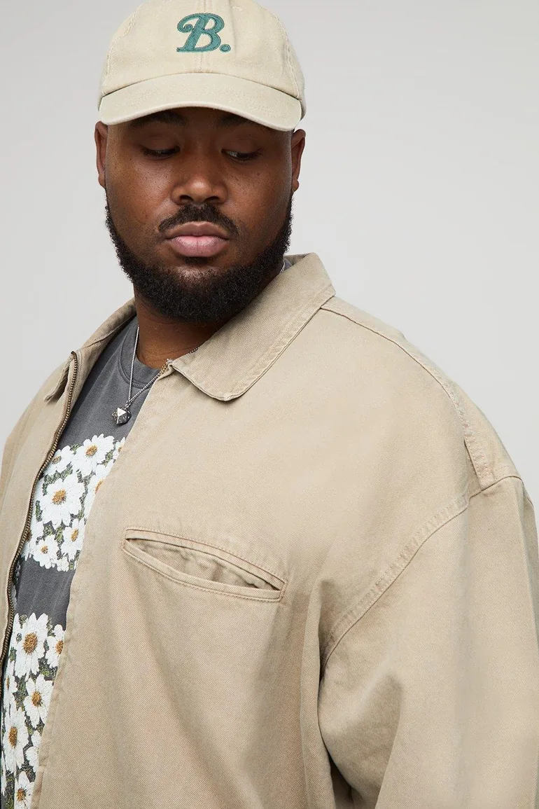 Plus Oversized Washed Zip Up Denim Overshirt - washed khaki - 2