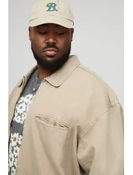 Plus Oversized Washed Zip Up Denim Overshirt - washed khaki - 2