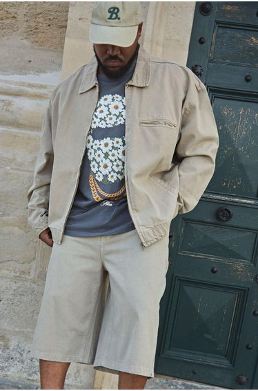 Plus Oversized Washed Zip Up Denim Overshirt - washed khaki