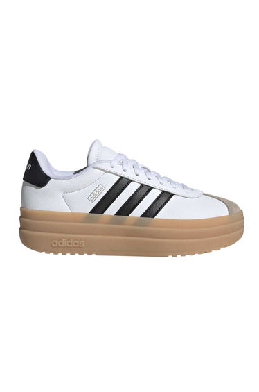 Adidas Girls Court Bold 3 Stripes Leather Platform Trainers - White/Black/Gum