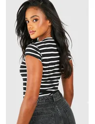 Premium Supersoft Stripe Crew Neck Top - black - 1