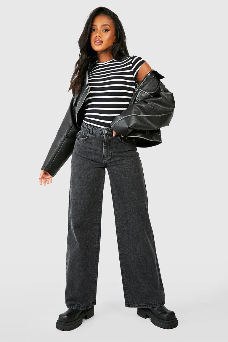 Premium Supersoft Stripe Crew Neck Top - black - 2