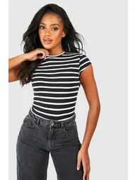 Premium Supersoft Stripe Crew Neck Top - black