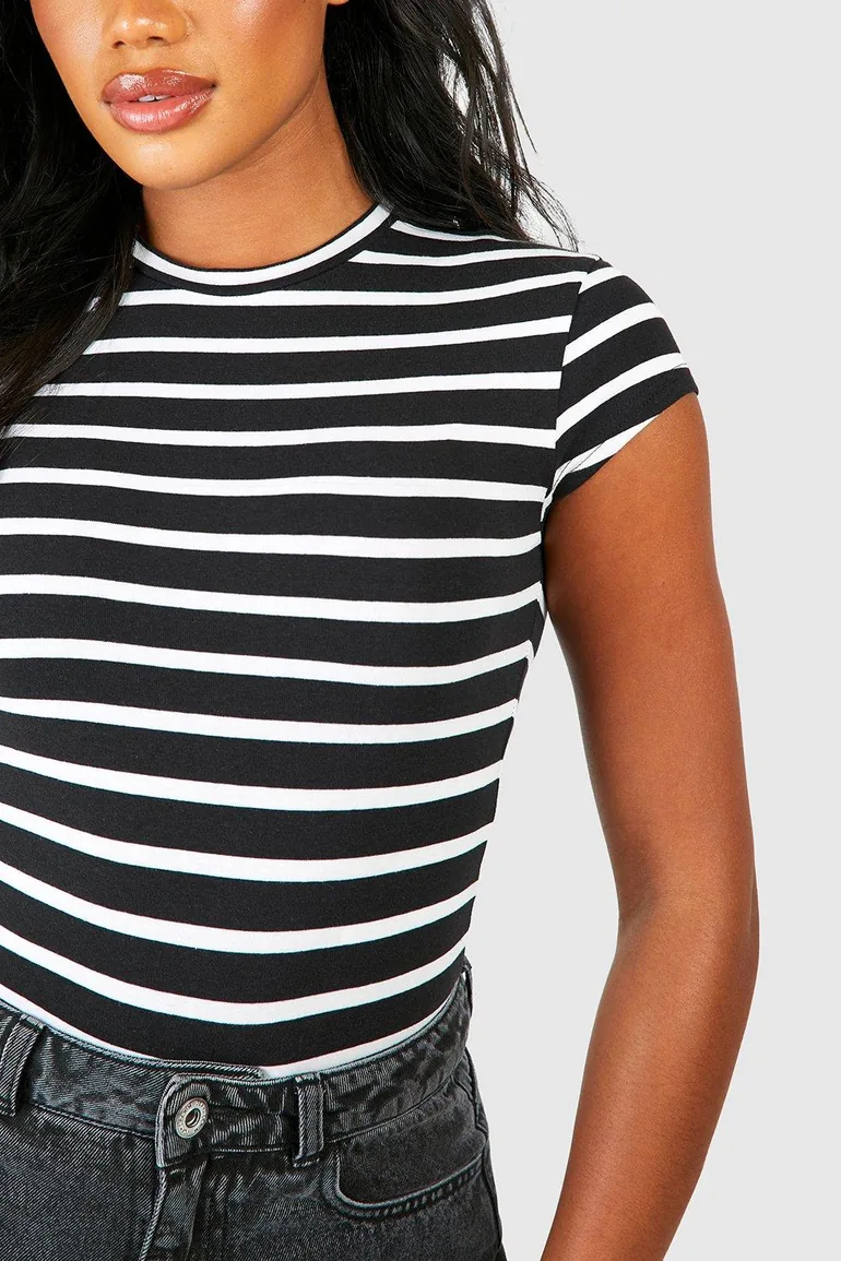 Premium Supersoft Stripe Crew Neck Top - black - 3