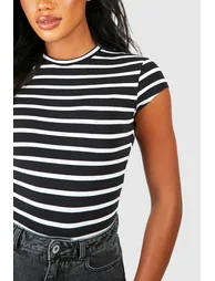 Premium Supersoft Stripe Crew Neck Top - black - 3