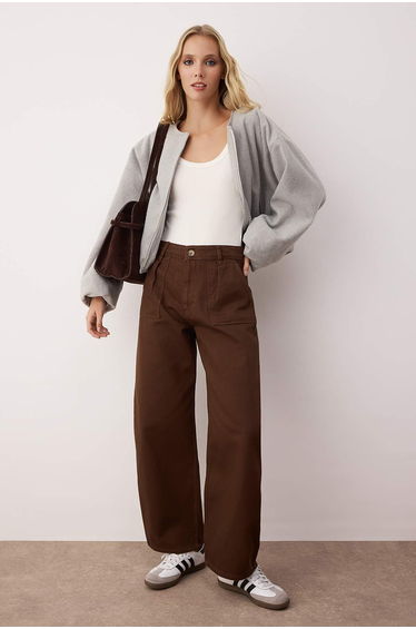 Brown Barrel Pattern 100% Cotton Gabardine Trousers