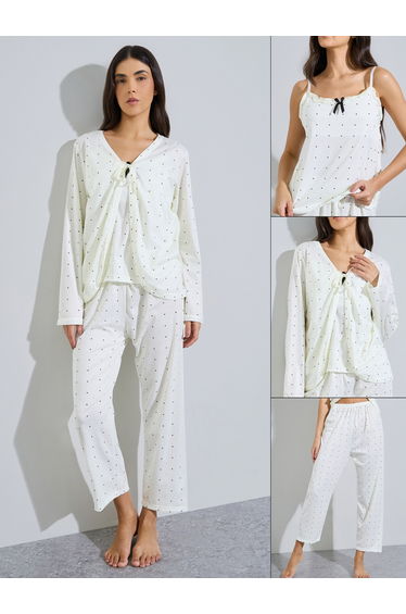 Pack of 3 - White Polka Dot Cami, Cardigan and Pyjama Set