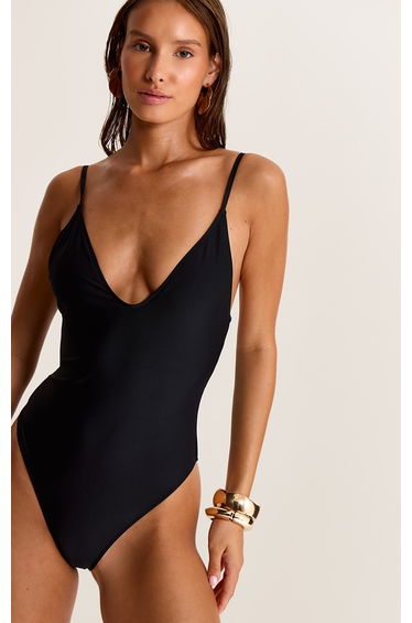 Black Basic Plunge Swimsuit