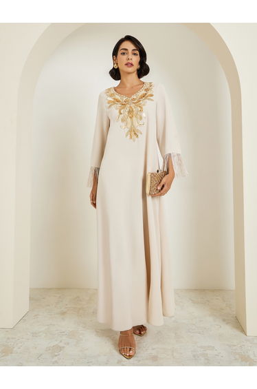Women Sequined Patch V Neck Jalabiya