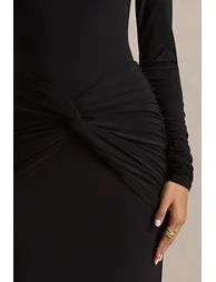 فستان ماكسي بتفصيلة ملتفة بياقة عالية - أسود - 5