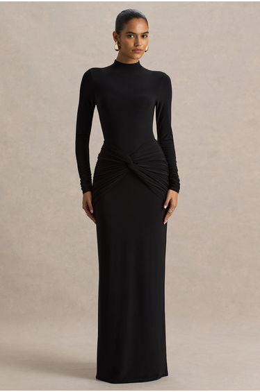 Alula | Black High-Neck Maxi Dress With Twist Detail